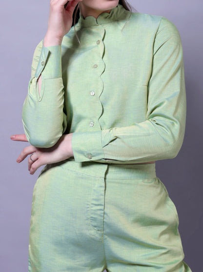 Scallop Trim Shirt and Shorts Set | Green
