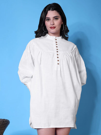 Balloon Sleeve Mini Dress | White