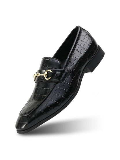 Monkstory Horsebit Croc-Effect Slip-Ons - Black