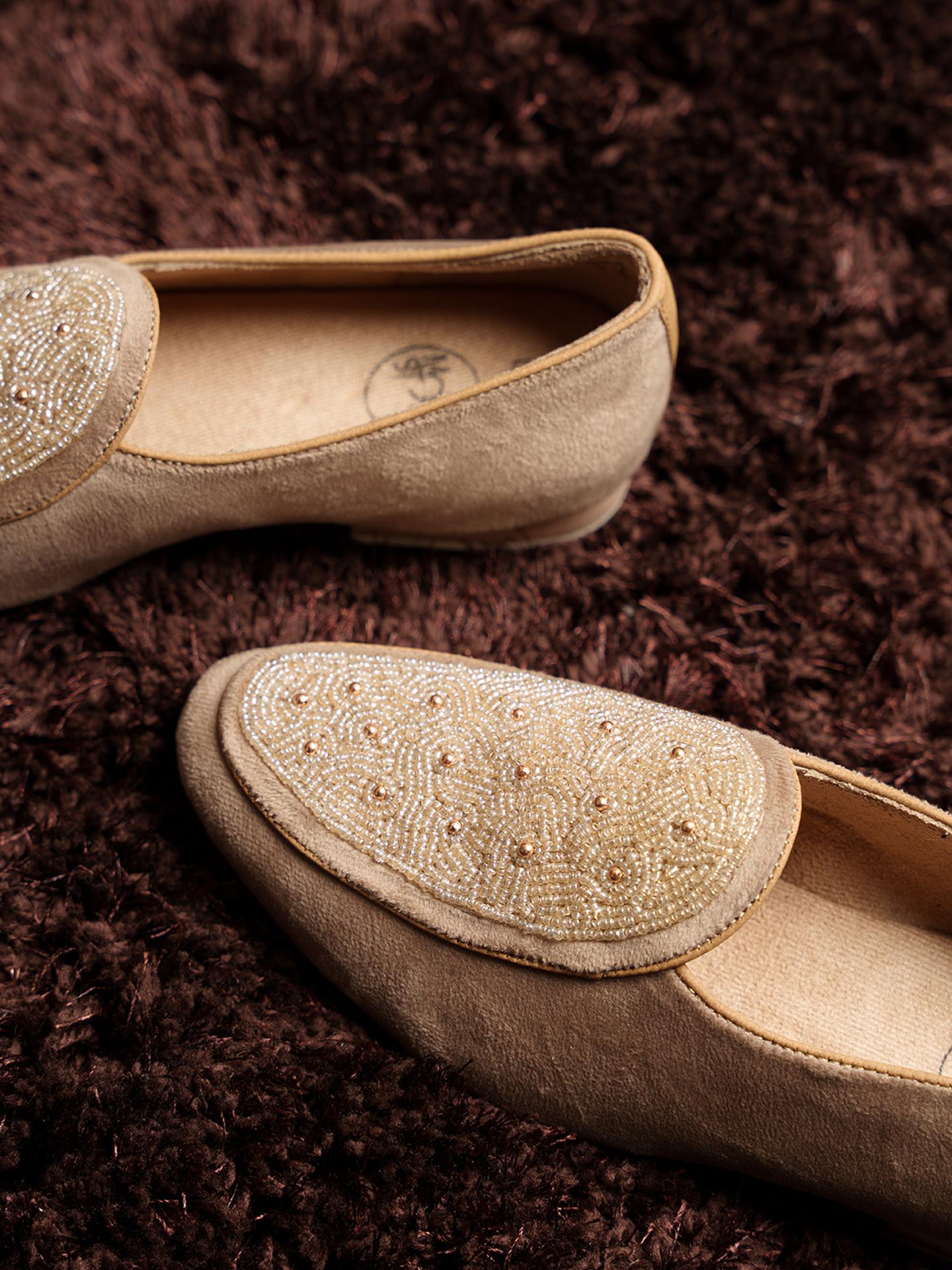 Monkstory Hand-Beaded Slip-ons - Beige