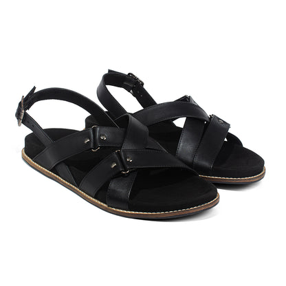 Paaduks Fox Crossover Vegan Leather Black Men Sandals