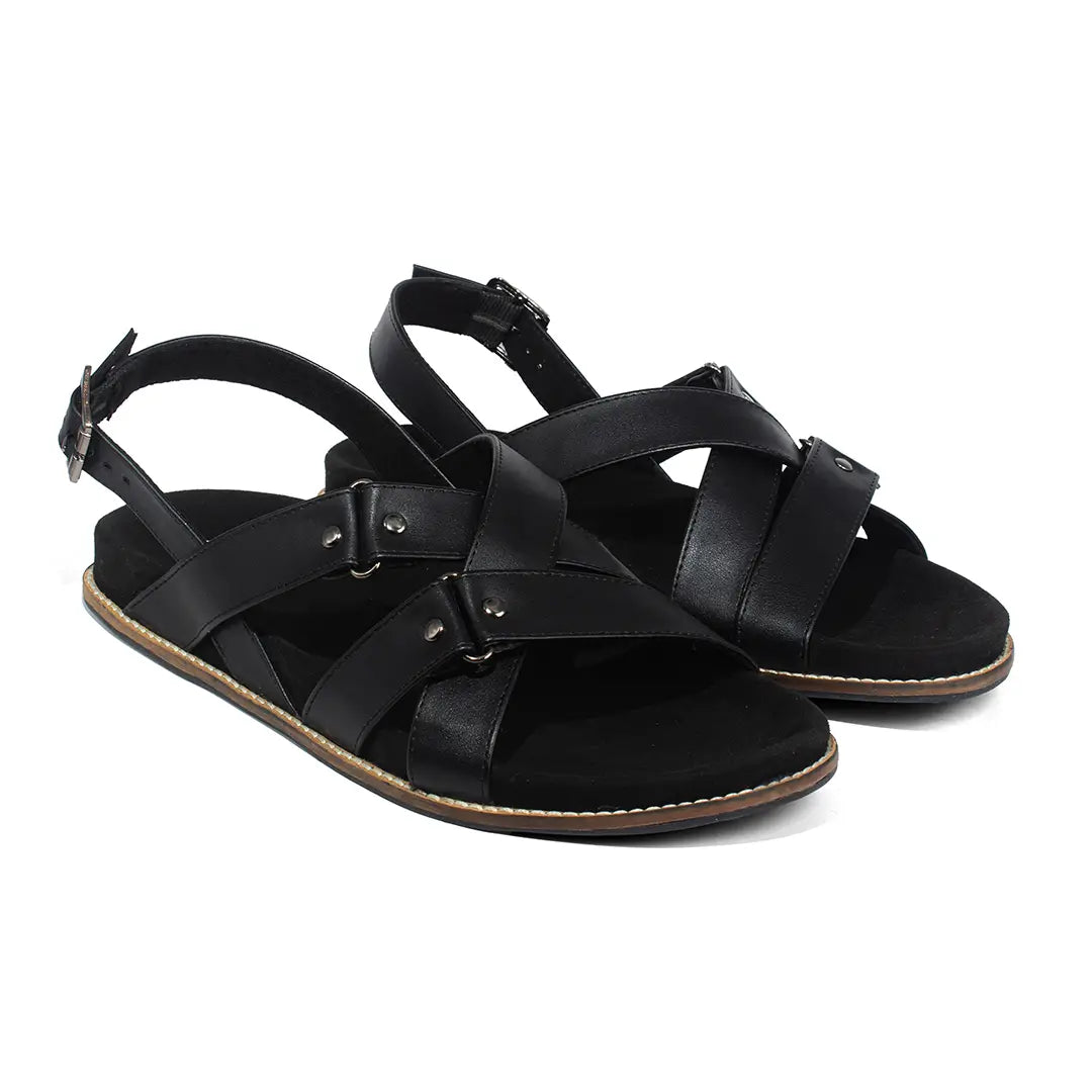 Paaduks Fox Crossover Vegan Leather Black Men Sandals