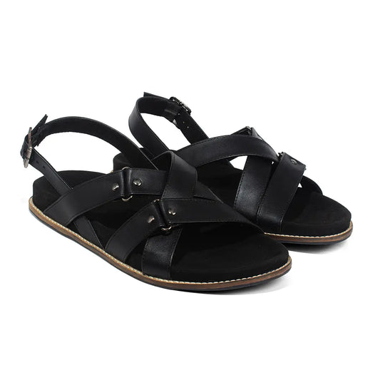Paaduks Fox Crossover Vegan Leather Black Men Sandals