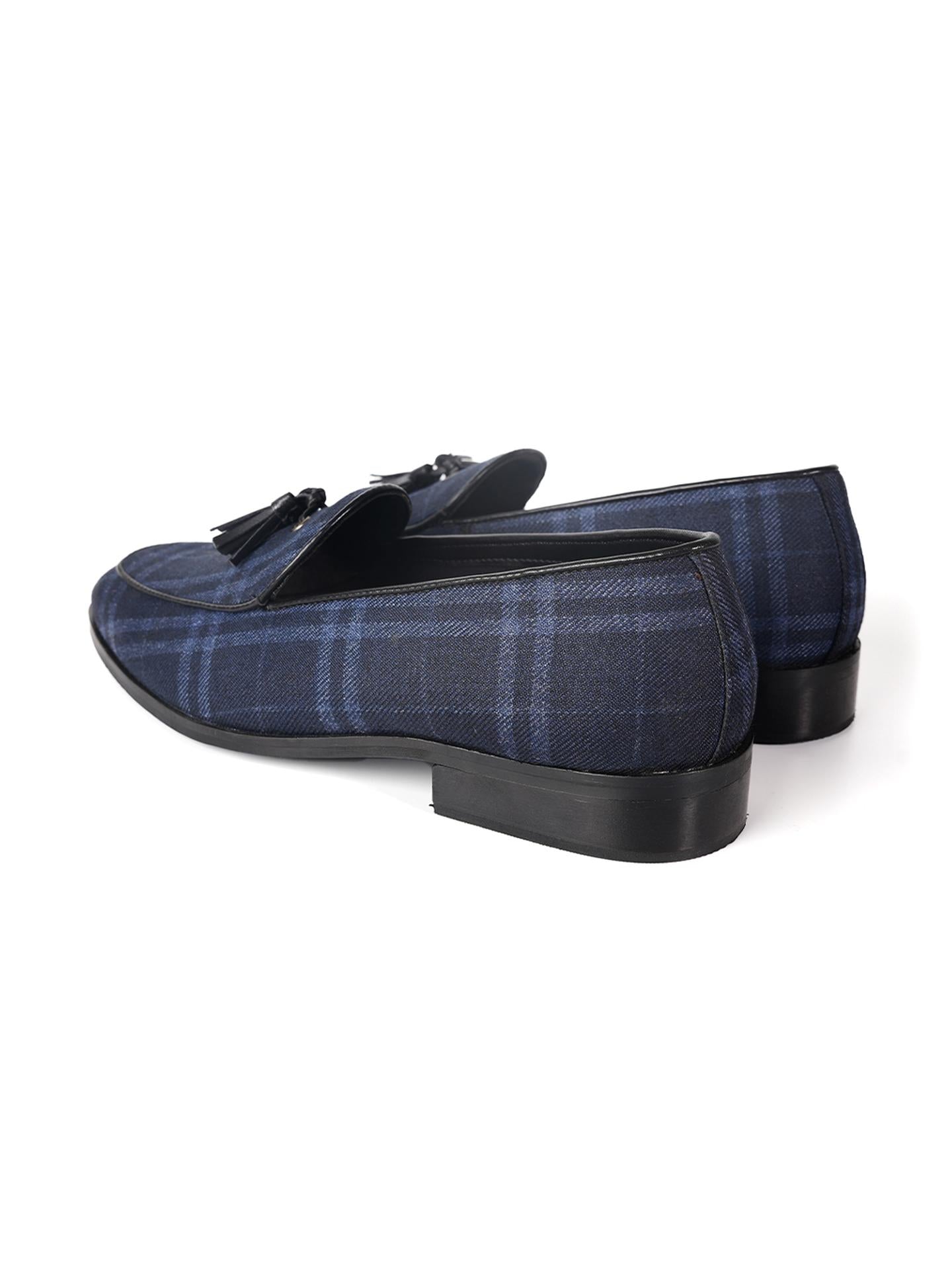 Raro Plaid Fabric Tassel Slip-Ons - Blue