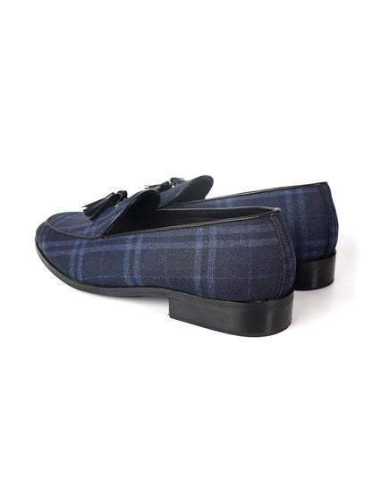 Raro Plaid Fabric Tassel Slip-Ons - Blue