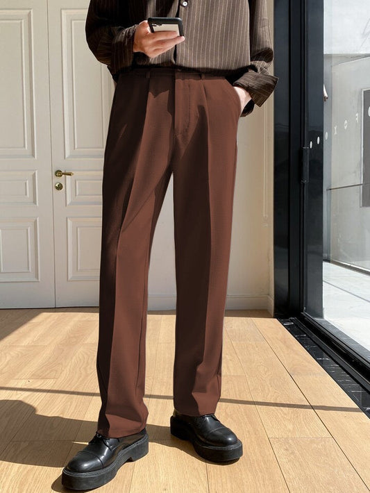 Men Semi Formal Straight Fit Korean Pants - Brown