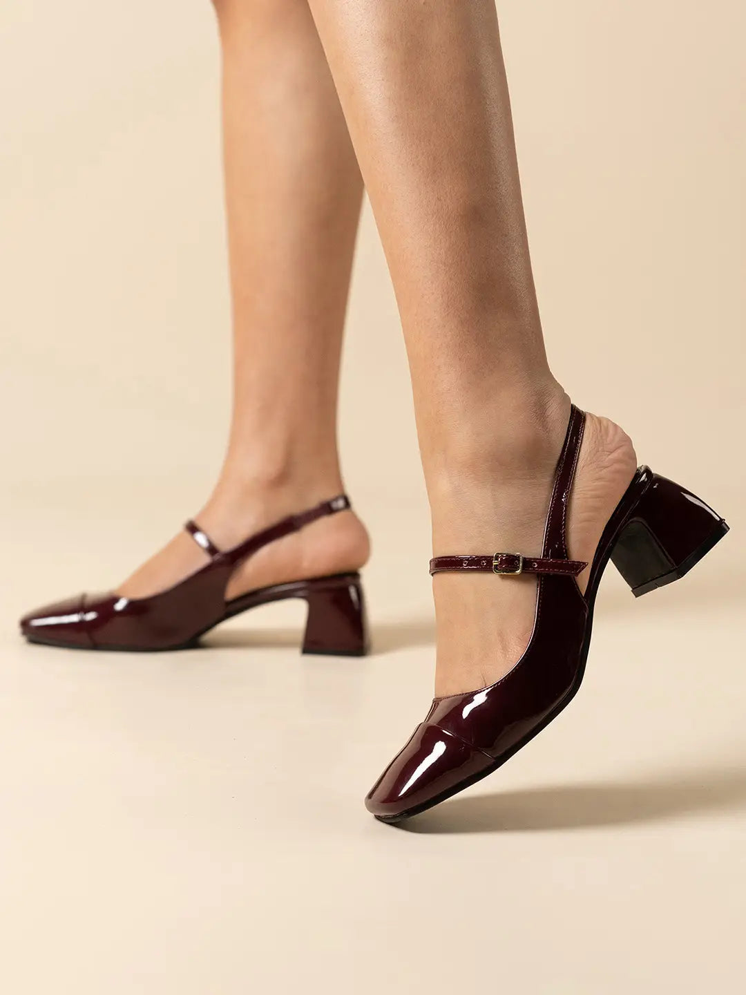 Theater Women Maroon Twiggy Piggies Mary Jane Block Heels