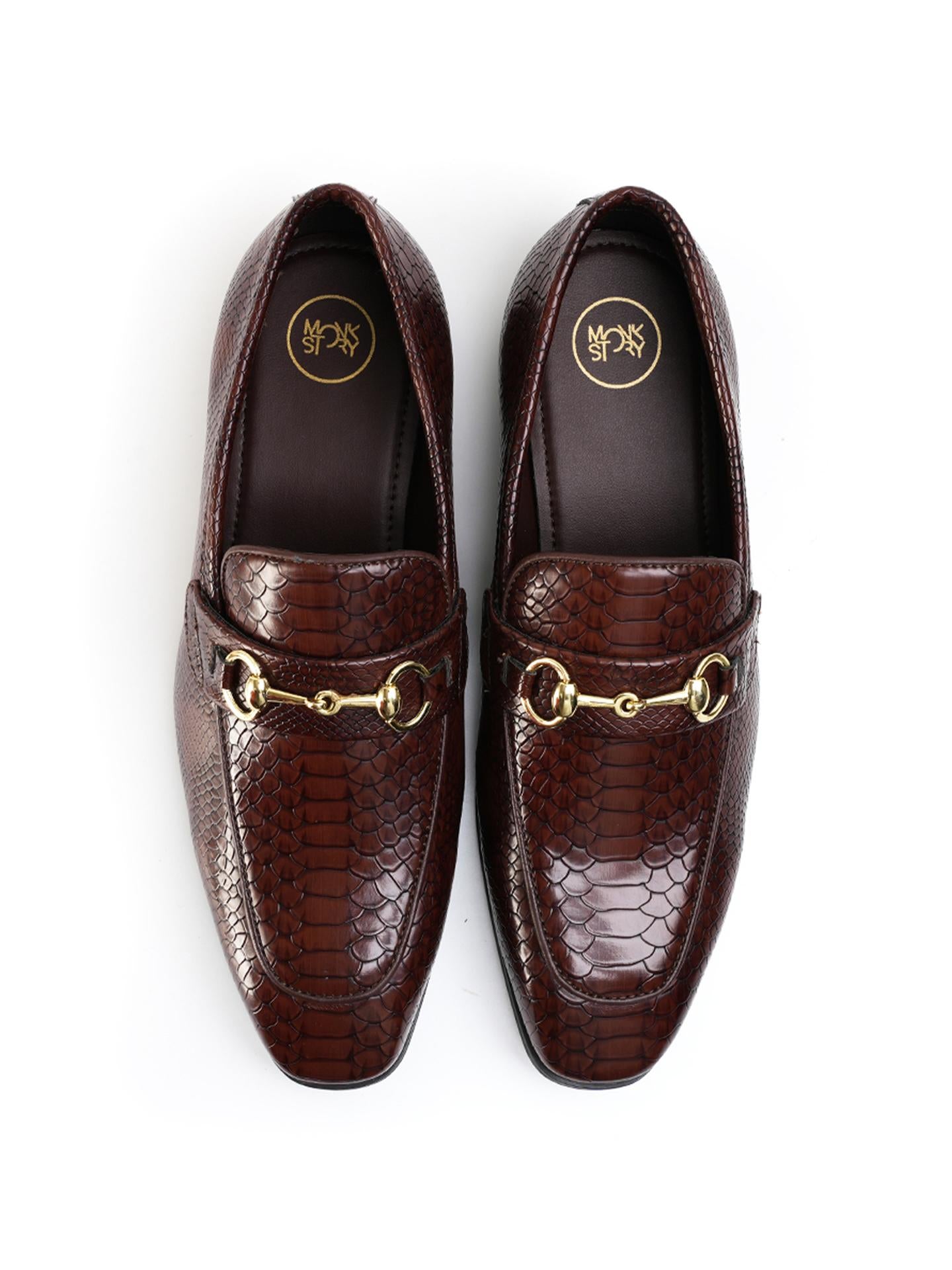 Monkstory Horsebit Snake-Effect Slip-Ons - Brown