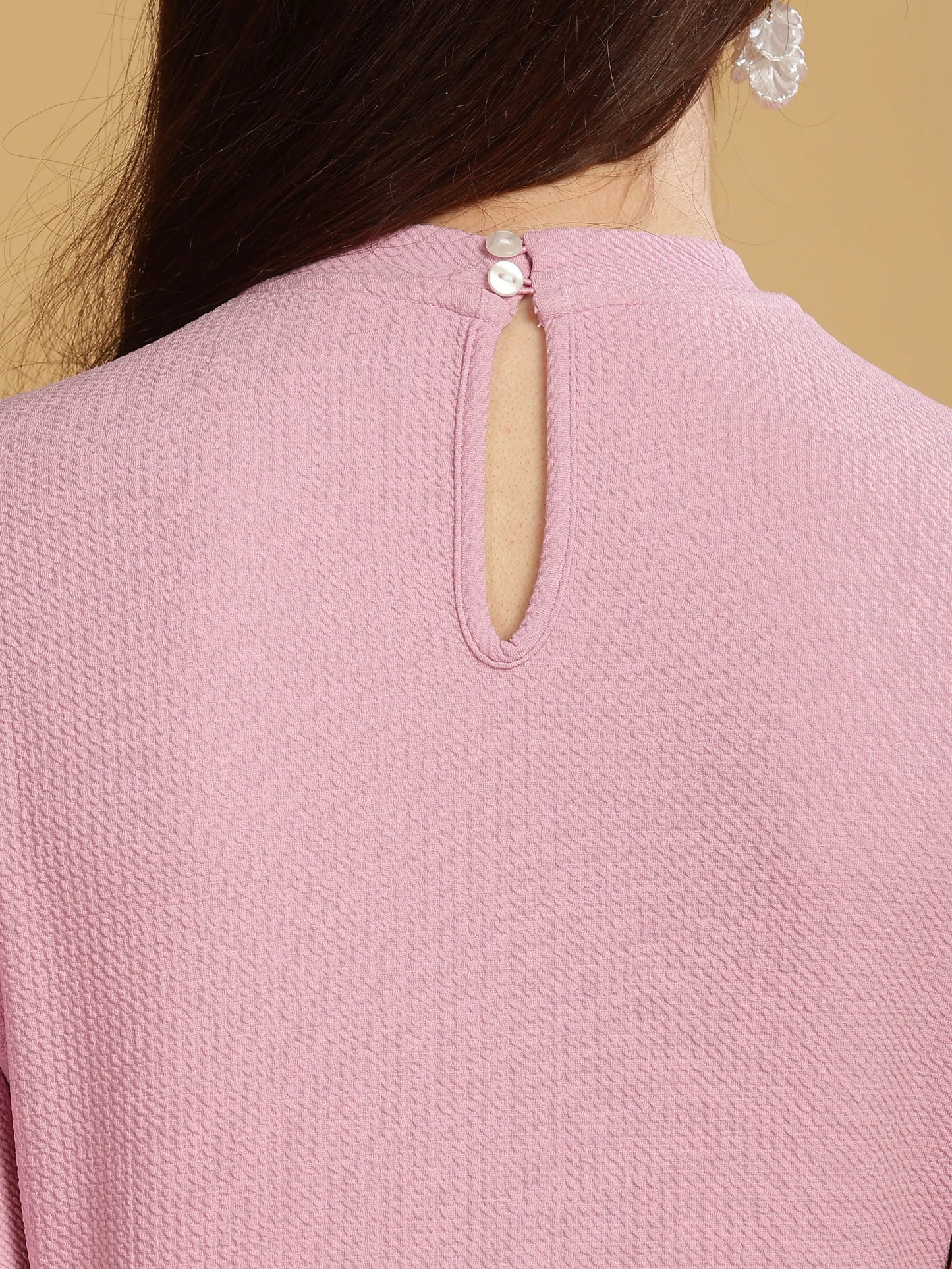 Women Karara Top, Puff Sleeve, Polyester, Rose Pink