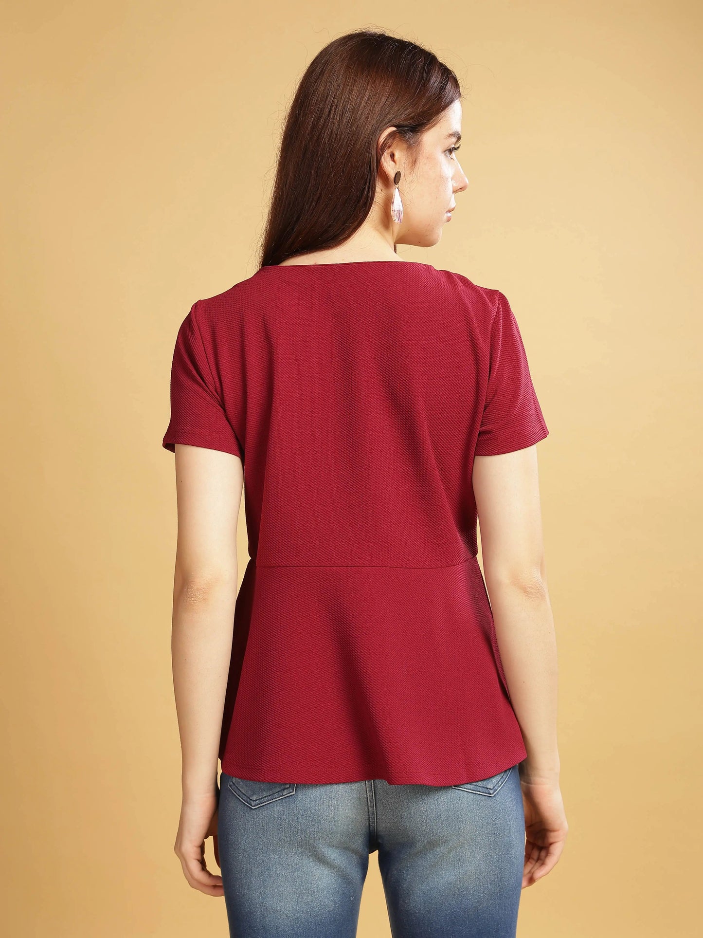 Women Karara Top, Short Sleeve, Polyester, maroon