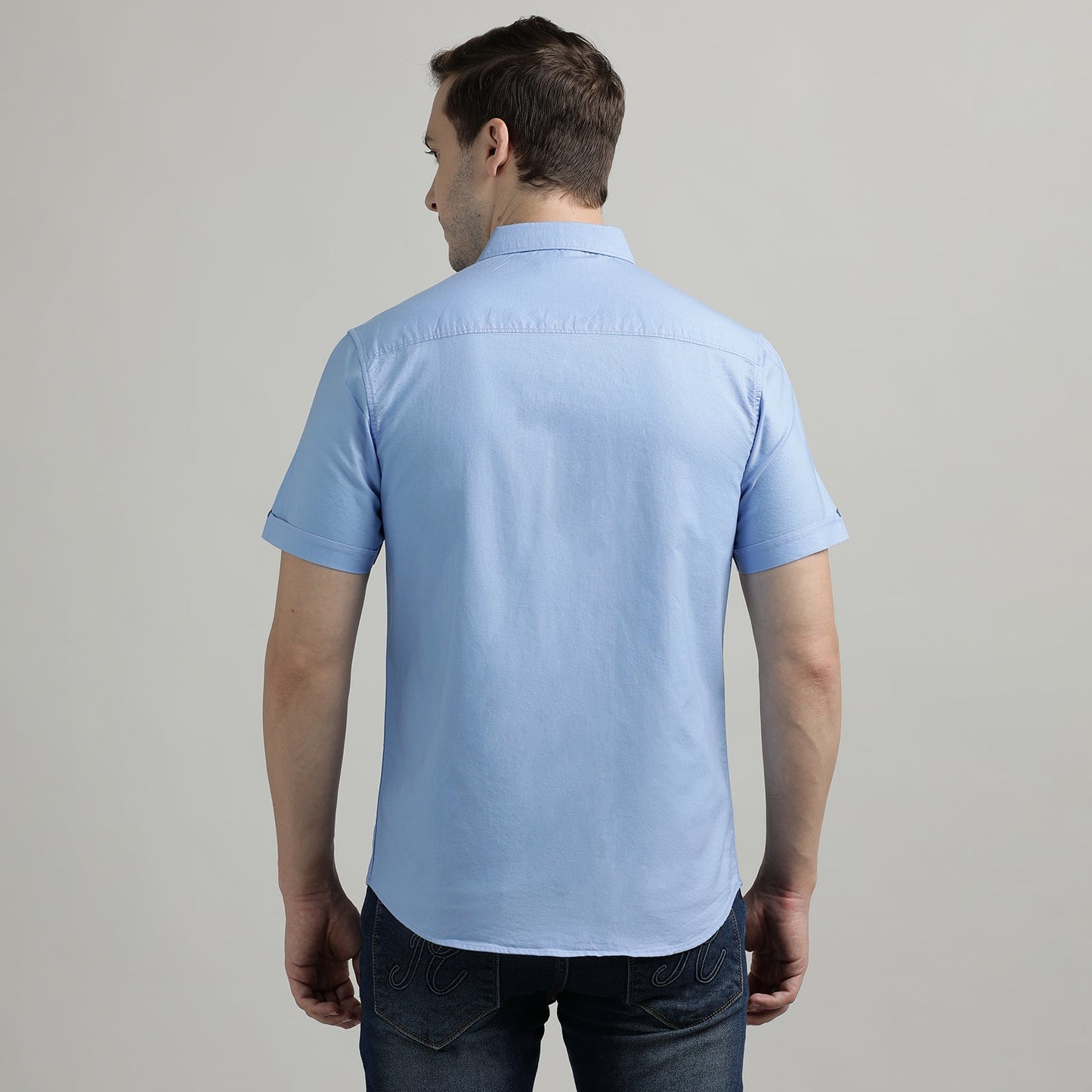 Powder Blue Solid Half Sleeve Shirt
