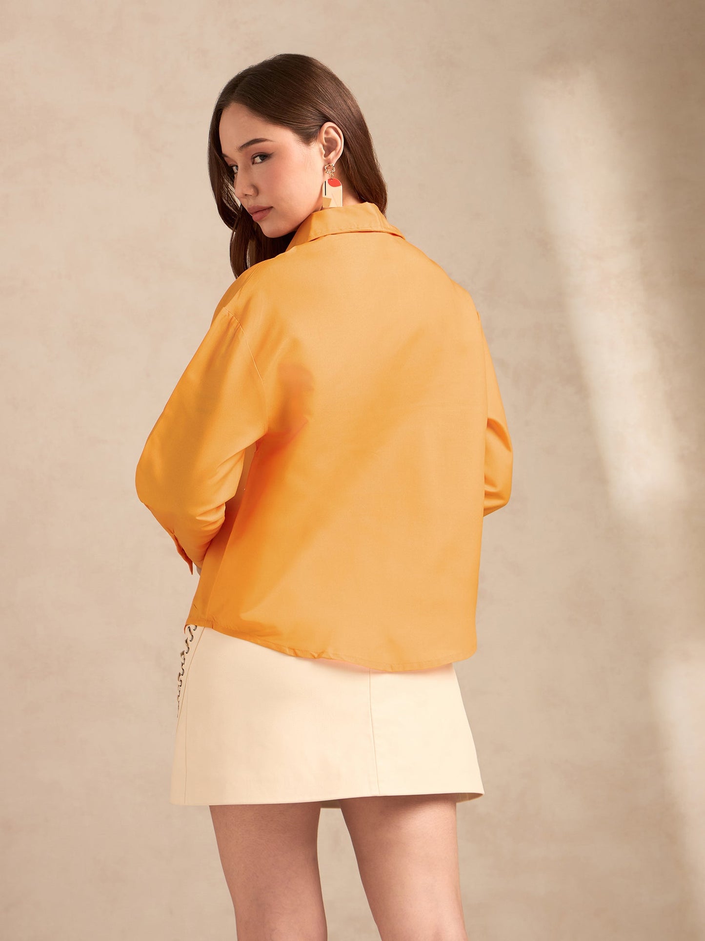 Orange Oversized Printed Shirt With All Over Embellishment