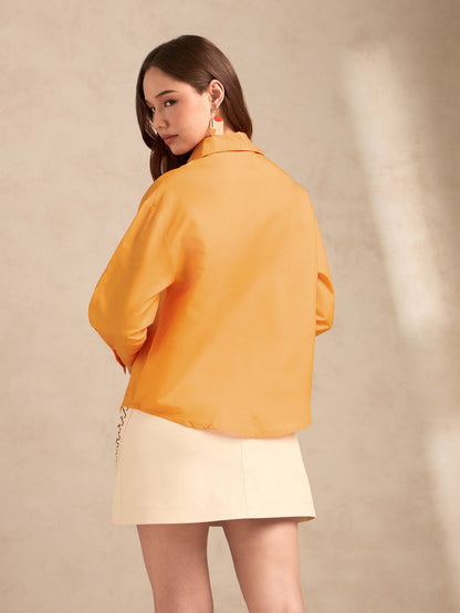 Orange Oversized Printed Shirt With All Over Embellishment