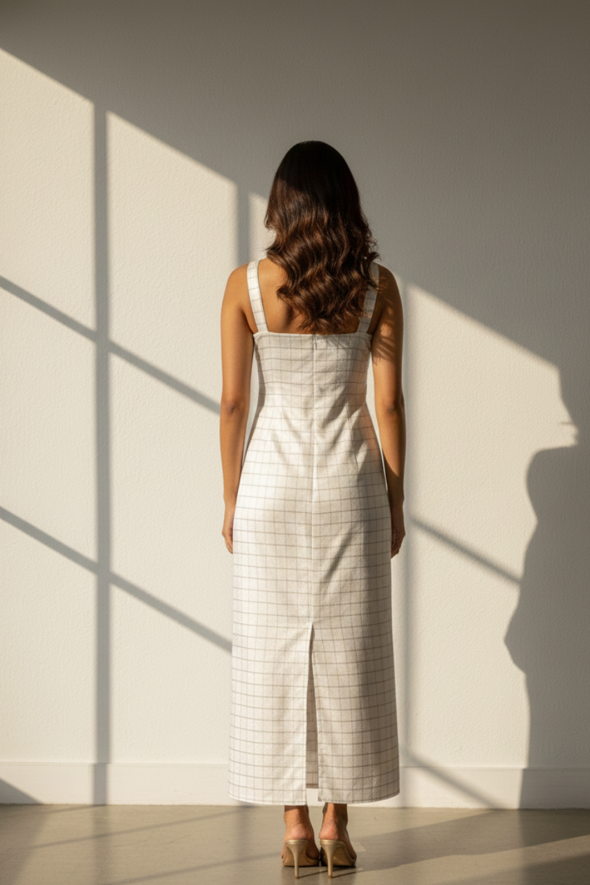 Juno Zari Checkered White Dress