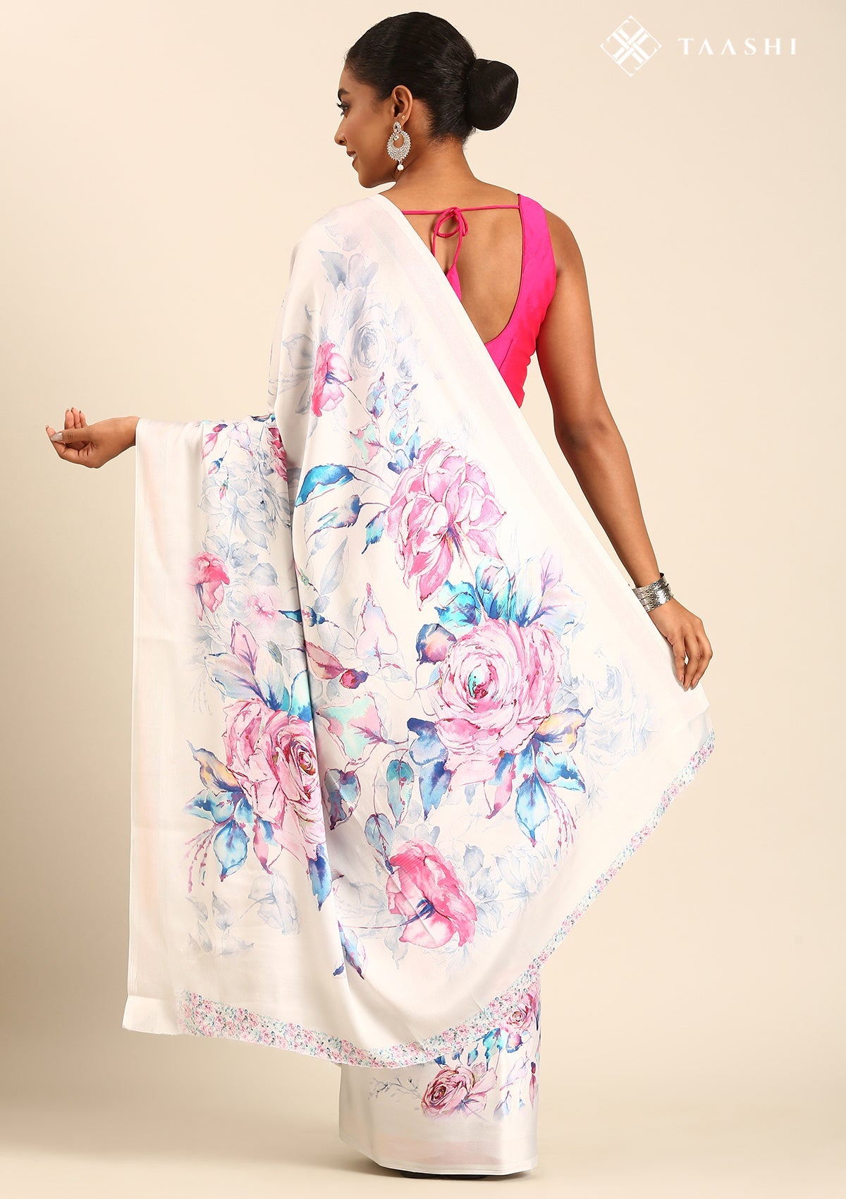 Lavender A/O Floral Printed Satin Saree