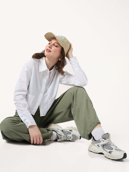 Olive Cargo Pockets Drawstring Wid Leg Trouser