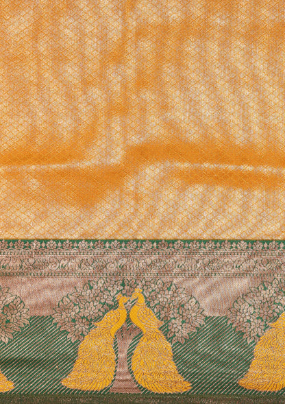 Mustard Tissue Brocade Weaving Silk Saree