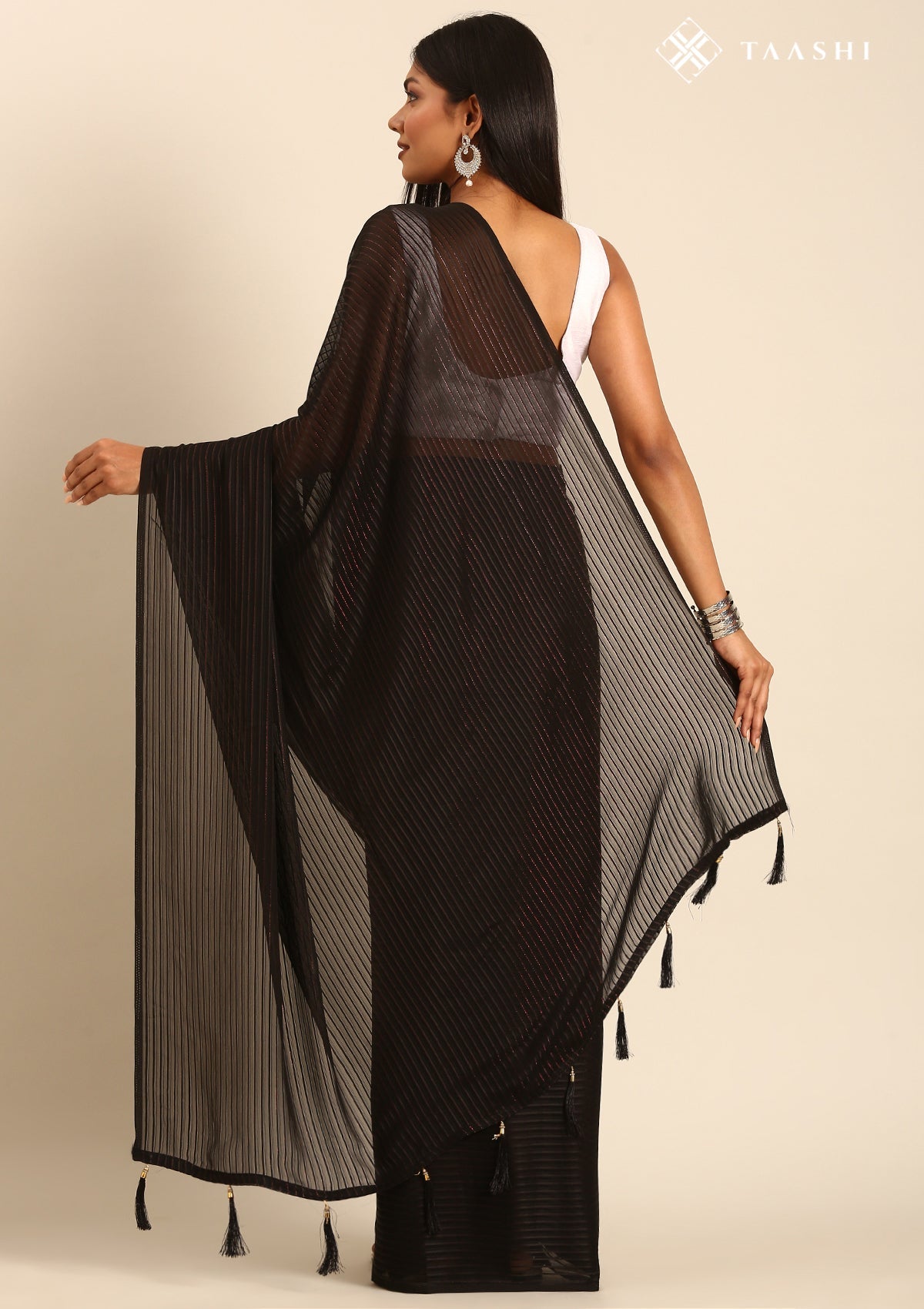 Black Striped Chiffon Saree