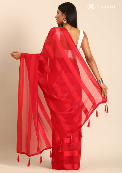 Red Striped Chiffon Saree