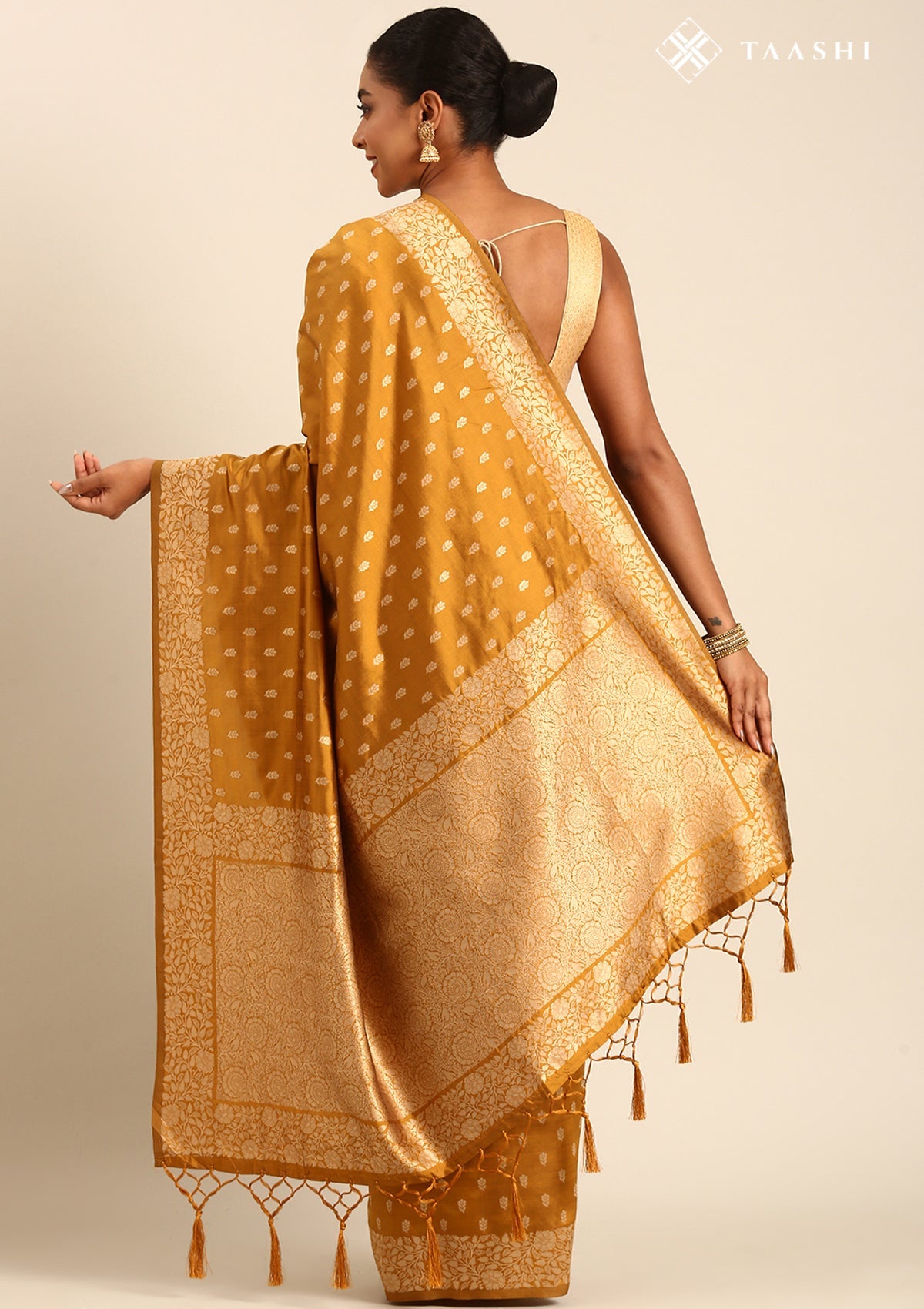 Mustard Butta Woven Tussar Saree