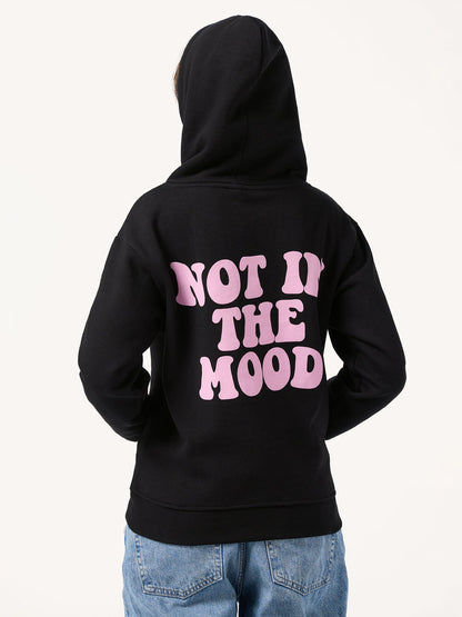 Black Back Bold Graphic Hooded Fleece Sweatshirt