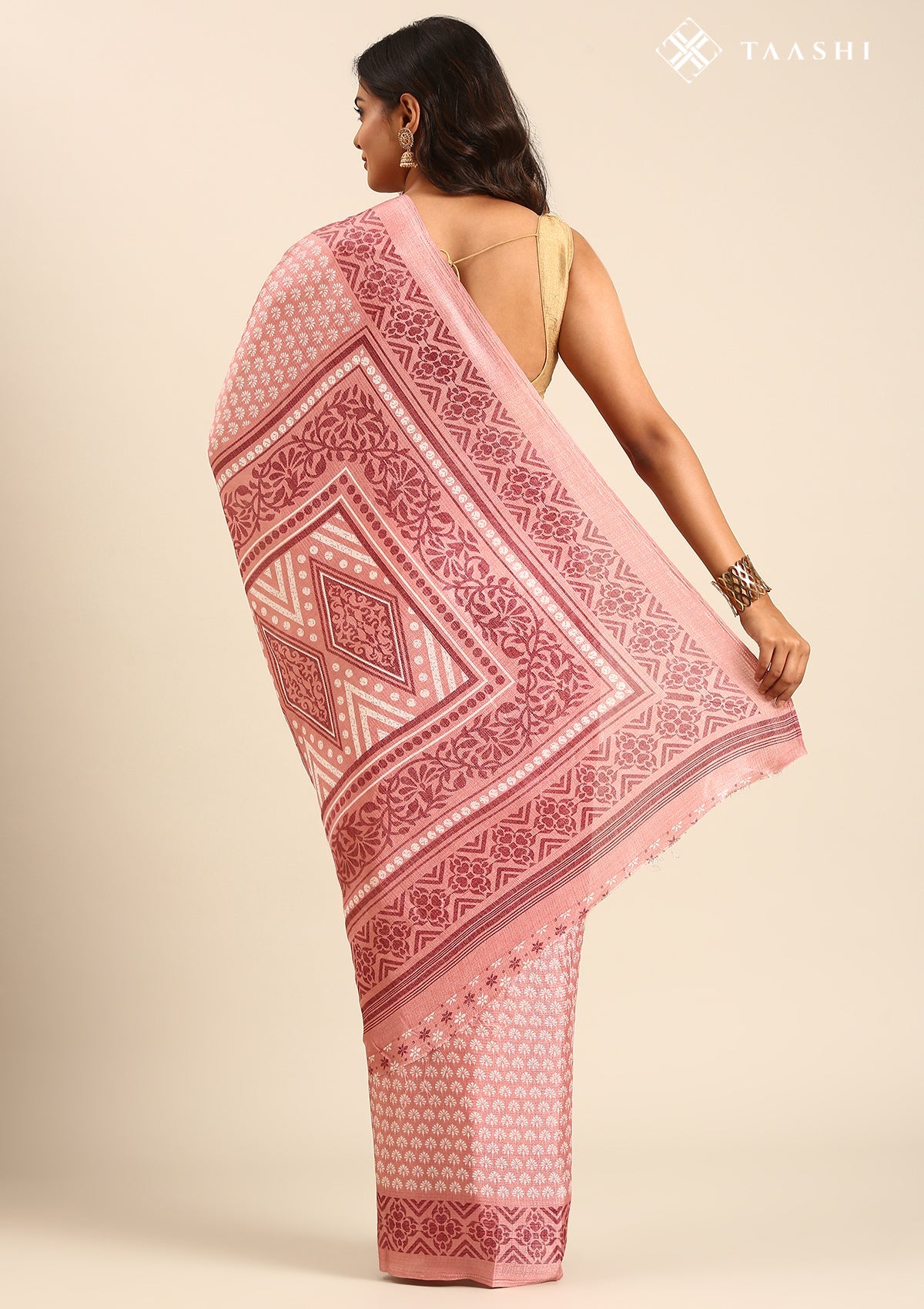 Dusty Pink Butti Printed Art Tussar Matka Silk Saree