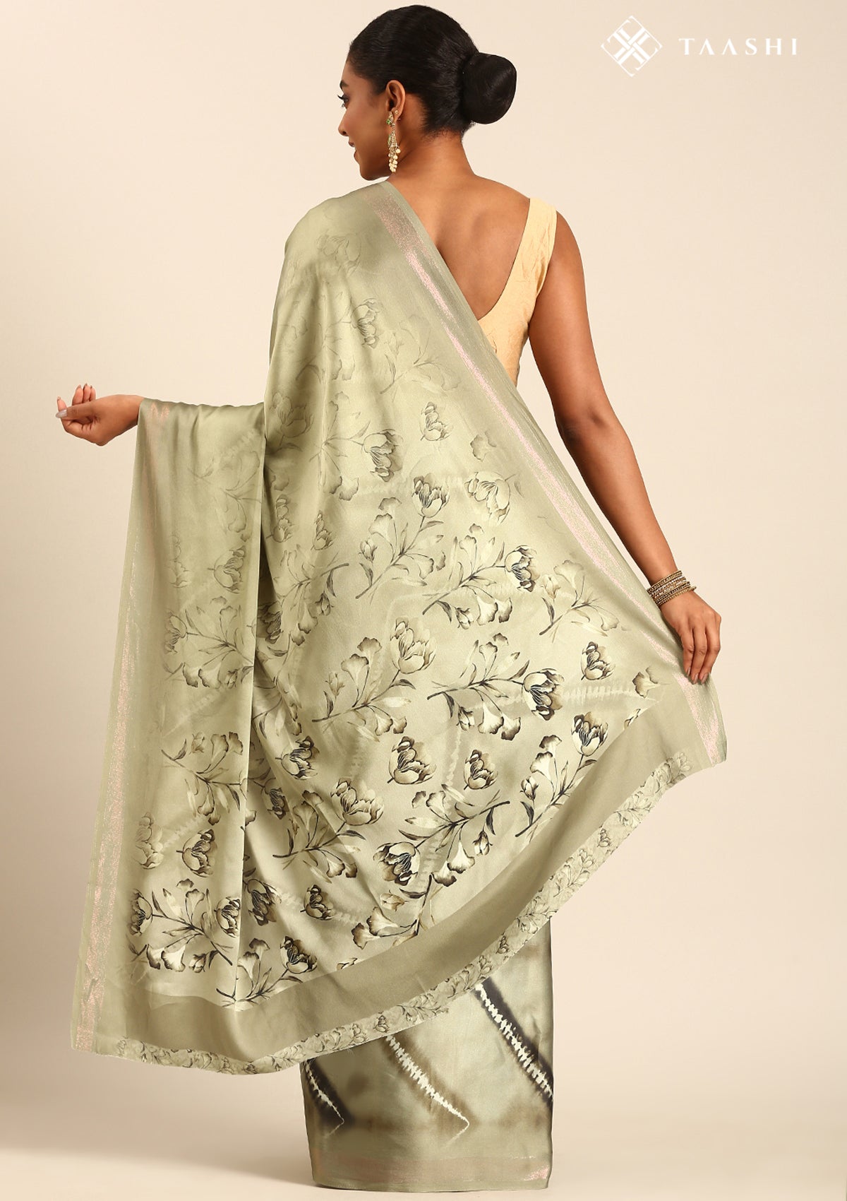 Sage Green Zigzag Leheriya Printed Satin Saree