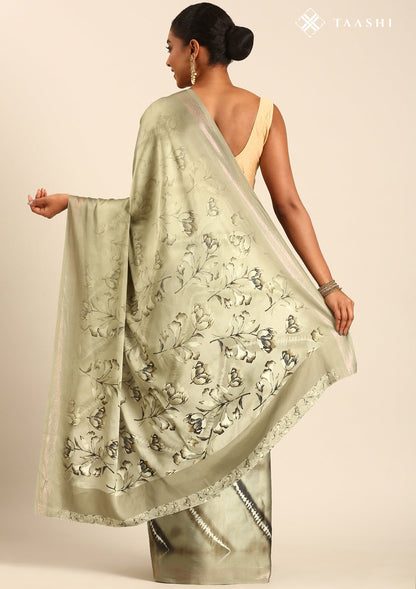 Sage Green Zigzag Leheriya Printed Satin Saree