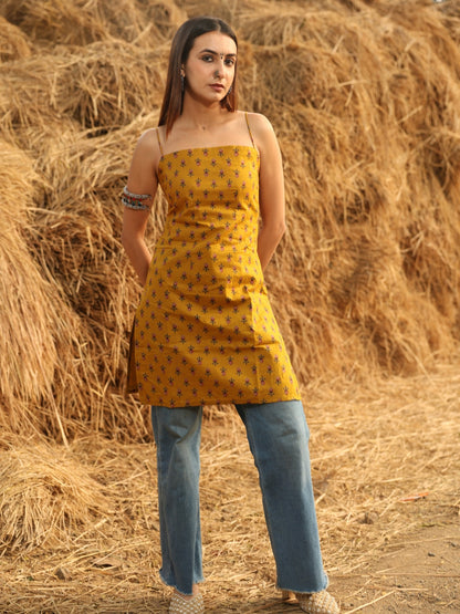 Mustard  Noodle Strap Corset Kurti