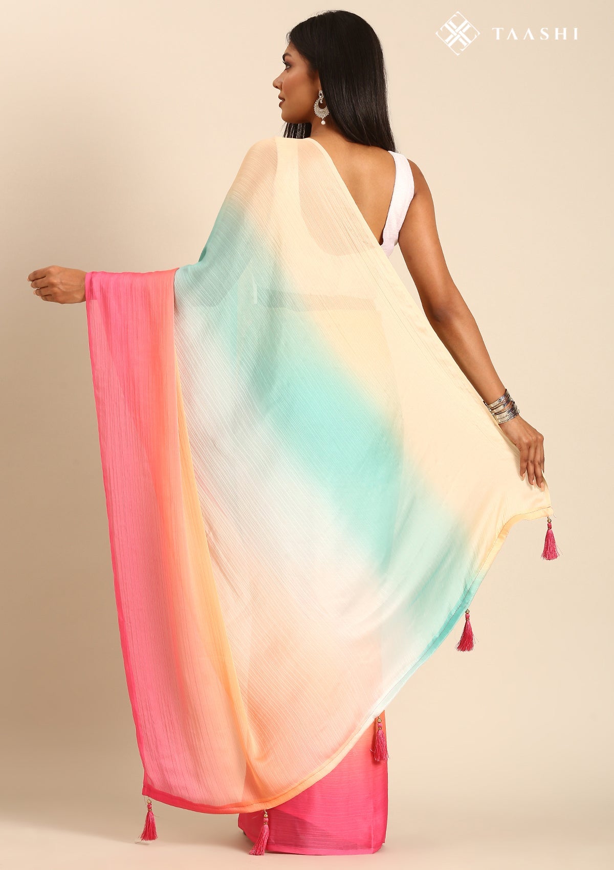 Multicolor Dyed Chiffon Saree