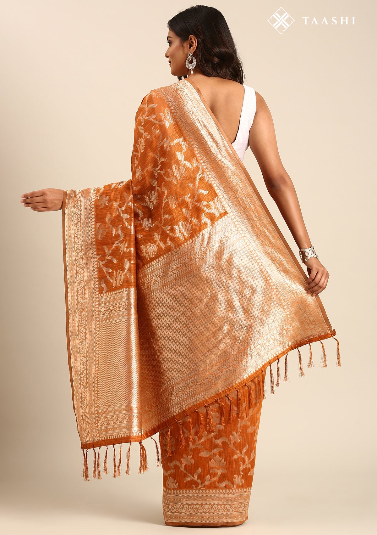 Rust Jaal Woven Tussar Saree