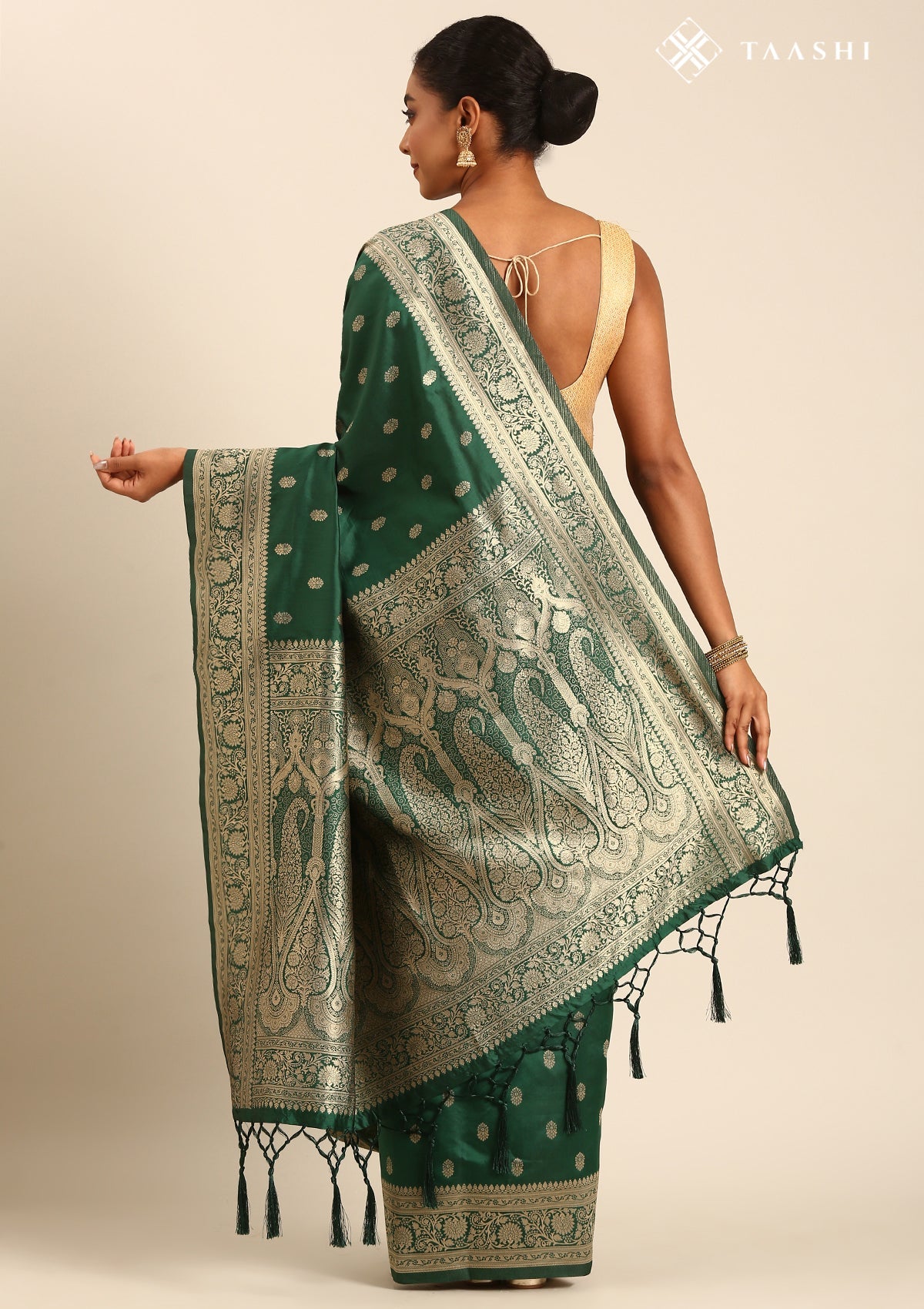 Dark Green Traditional Woven Tussar Saree