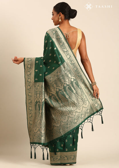 Dark Green Traditional Woven Tussar Saree