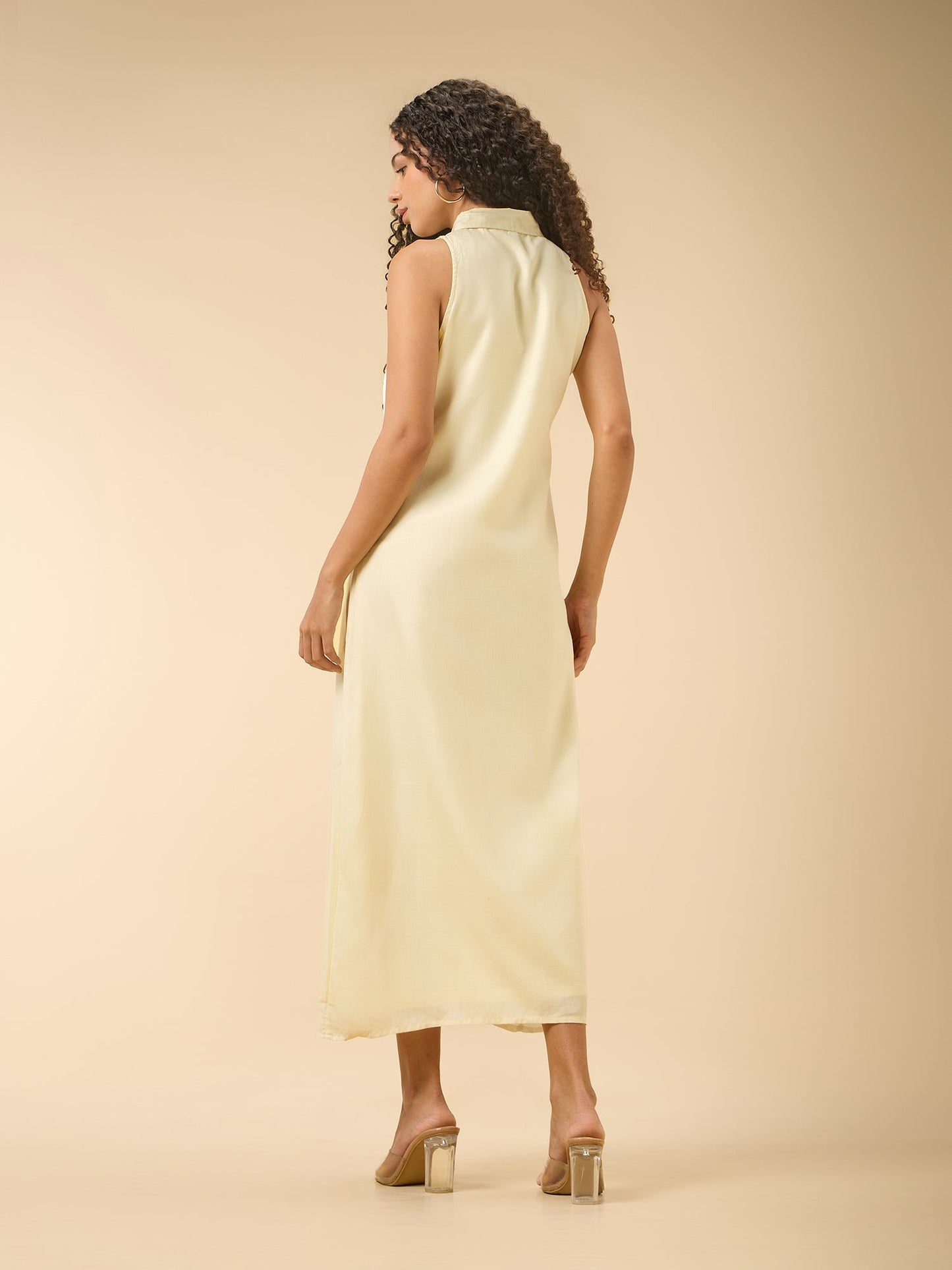 Beige Collar Neck Maxi Dress