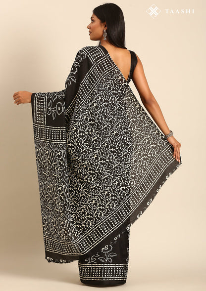Black Abstract Printed Tussar saree