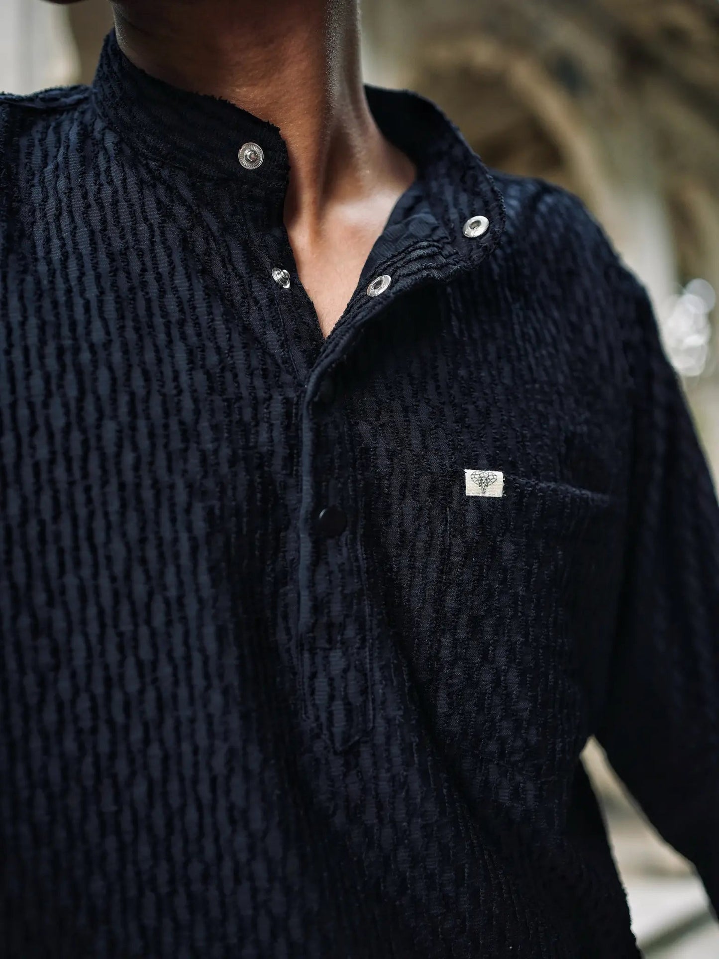 Black Texture Weave Short Kurta