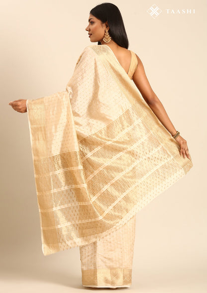 Cream Traditional Zari Butta Woven Tussar Saree