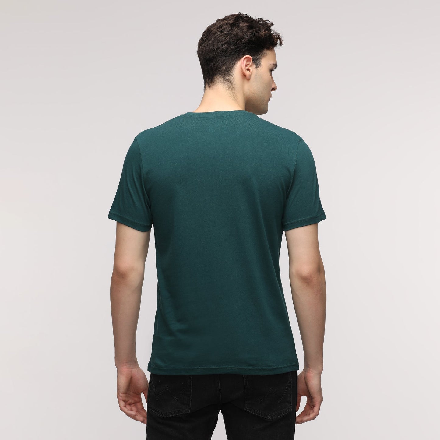 Indo Cotton Men Green Printed Crew Neck T-Shirt