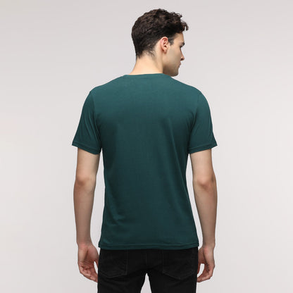 Indo Cotton Men Green Printed Crew Neck T-Shirt