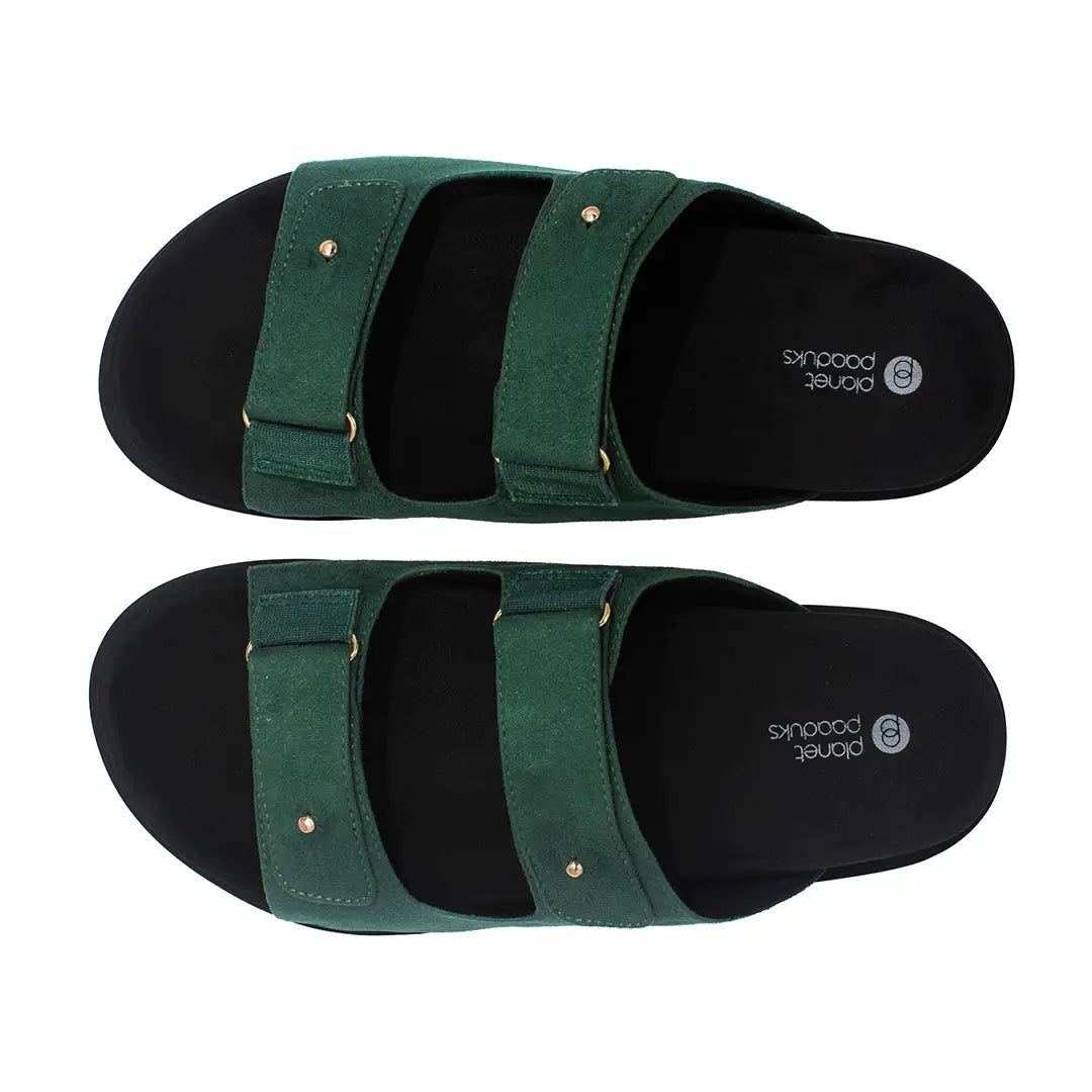 Paaduks Zen Dual-Strap Vegan Suede Green Men Slides