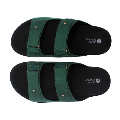 Paaduks Zen Dual-Strap Vegan Suede Green Men Slides