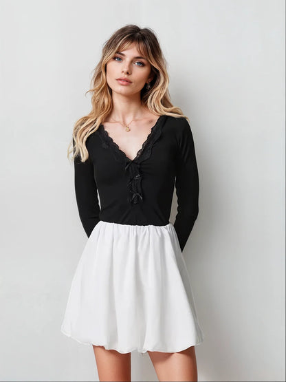 MWB V-Neck Ribbed Bow Top