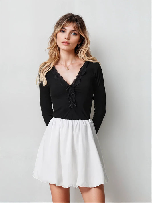 MWB V-Neck Ribbed Bow Top