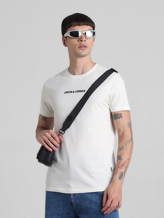 Typography Round Neck Short Sleeves Applique Slim Fit T-shirt