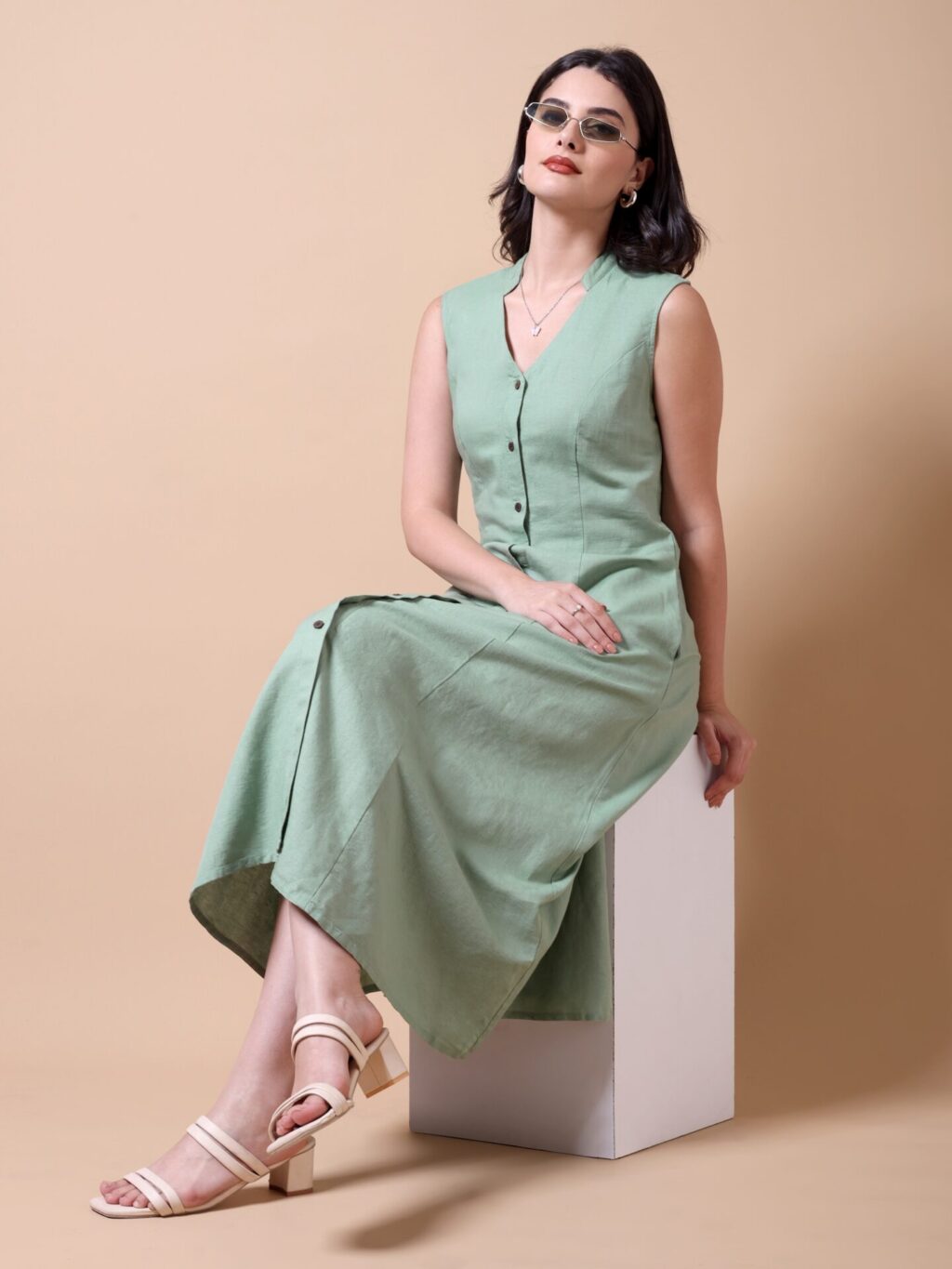 Relaxed Midi Shirt Dress | Green