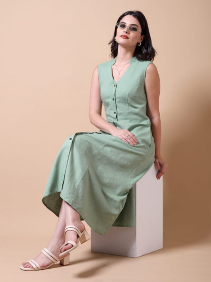 Relaxed Midi Shirt Dress | Green