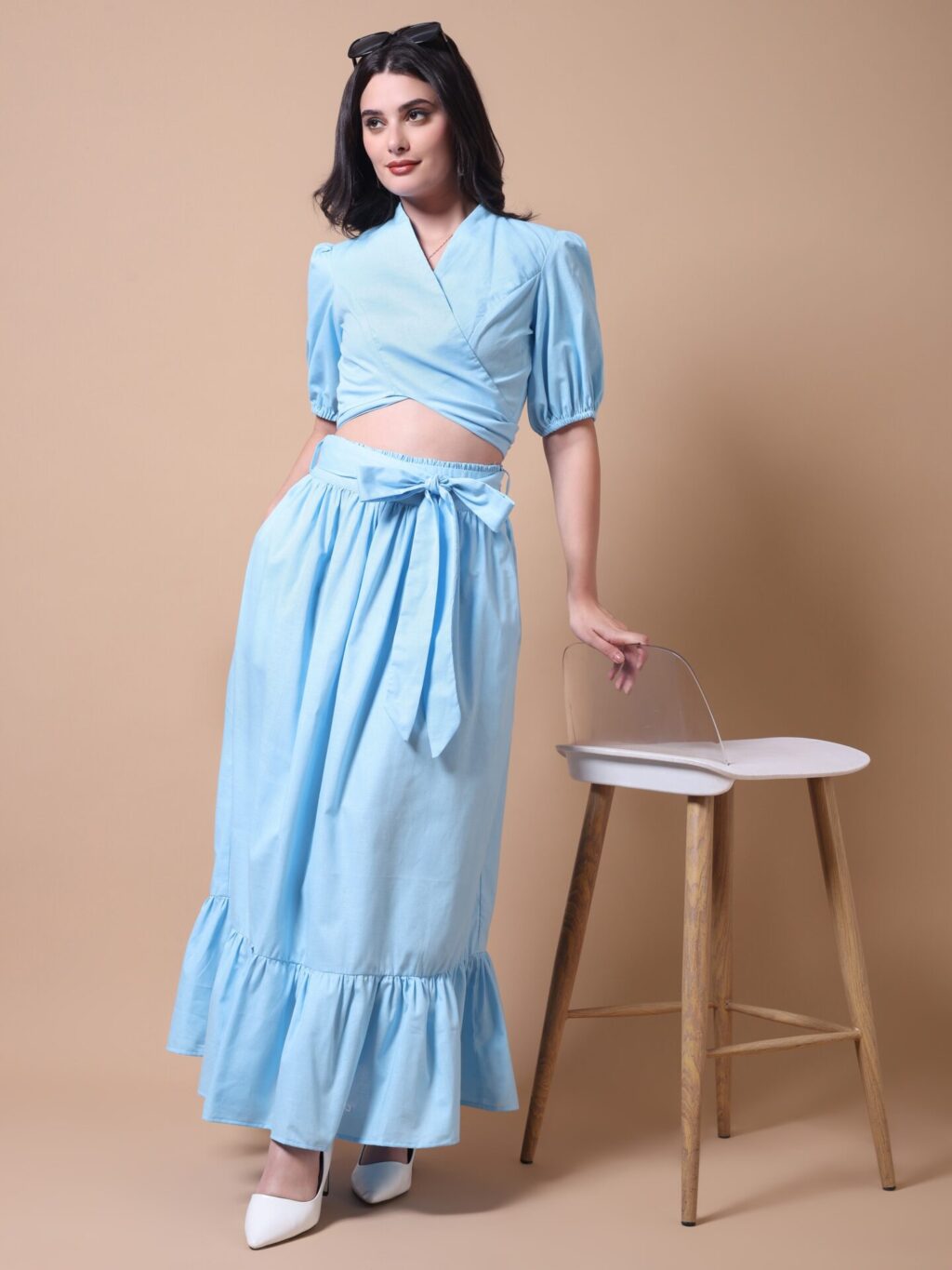 Gathered Maxi Co-ord Set | Sky Blue