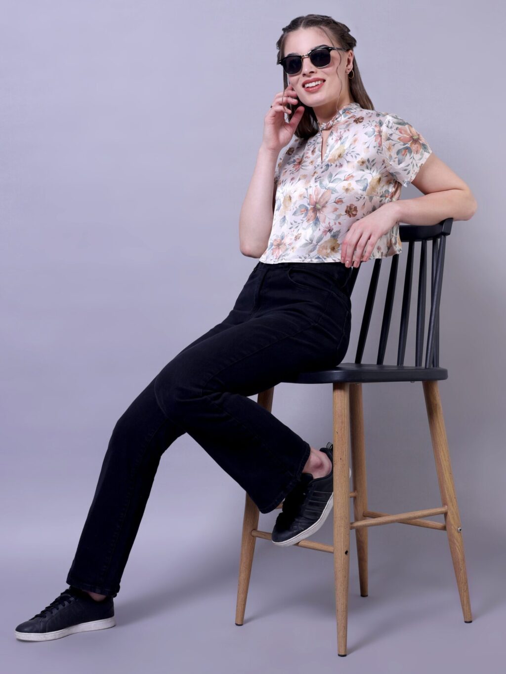 Keyhole Neck Printed Top | Off White Floral