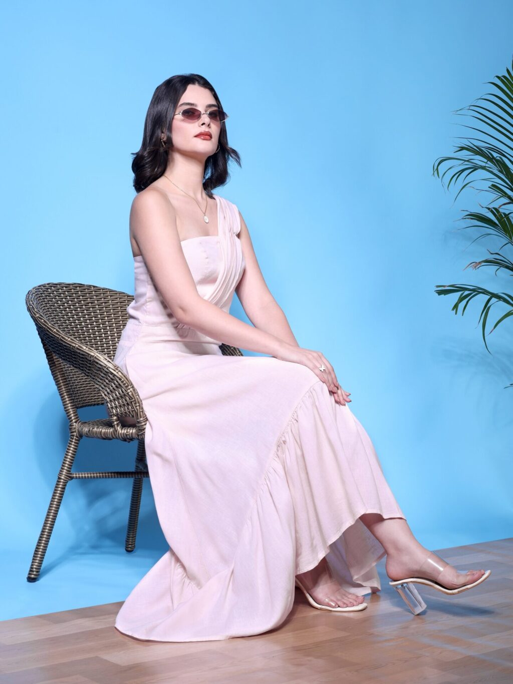 Asymmetric One-Shoulder Maxi Dress | Pink