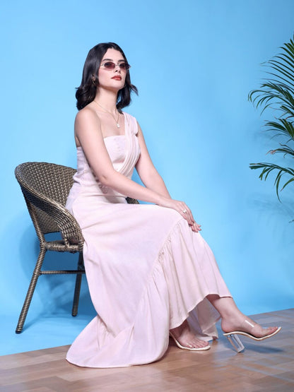 Asymmetric One-Shoulder Maxi Dress | Pink